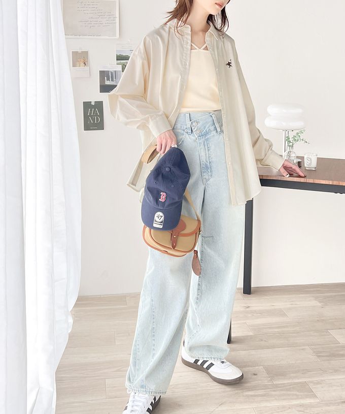 日本 Classical Elf - 前短後長知性寬版長袖襯衫-logo刺繡-藍白條紋