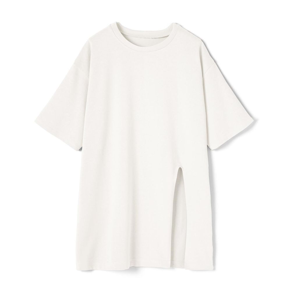 日本 GRL - 純棉簡約開衩長版短袖上衣-白
