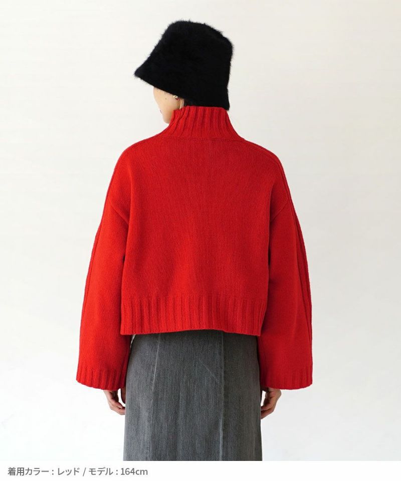 日本 zootie - 寬鬆立領羅紋針織短版毛衣-白