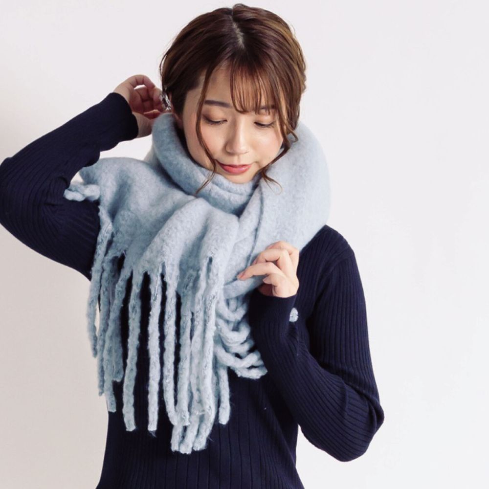 日本 jou jou lier - 澎厚柔軟流蘇圍巾-80 藍 (40x200cm)