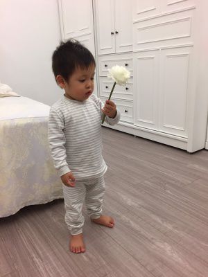 JoyNa - 高腰護肚褲+上衣套裝組-灰色條紋