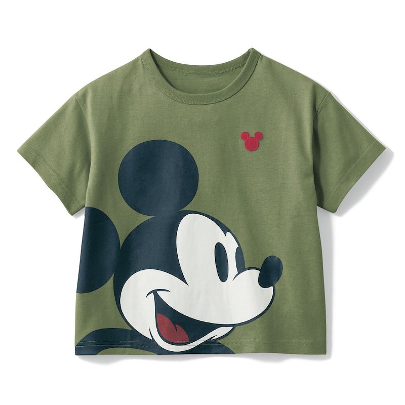 日本千趣會 - 迪士尼印花短袖上衣-大臉米奇-墨綠