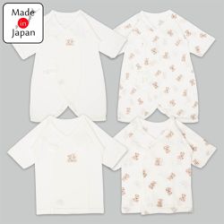 akachan honpo - 長袖新生兒內衣4件組有機棉-米白色 (50~60cm)-日本製