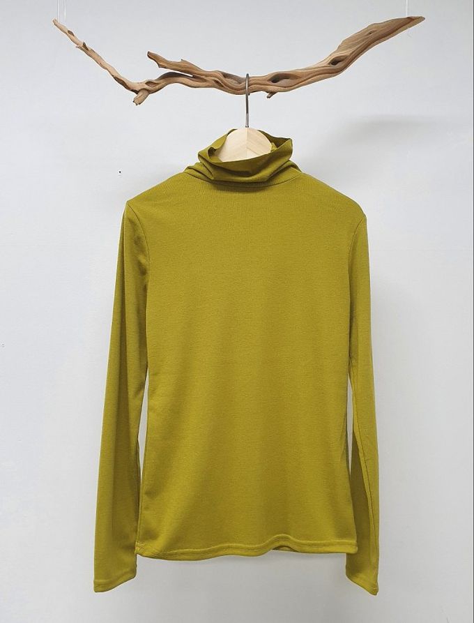 韓國 LANDING - 韓國製彈性高領長袖上衣-橄欖綠 (FREE)