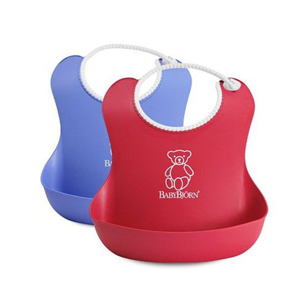 瑞典 Baby Bjorn - 軟膠防碎屑圍兜(2入)-紅色+藍色