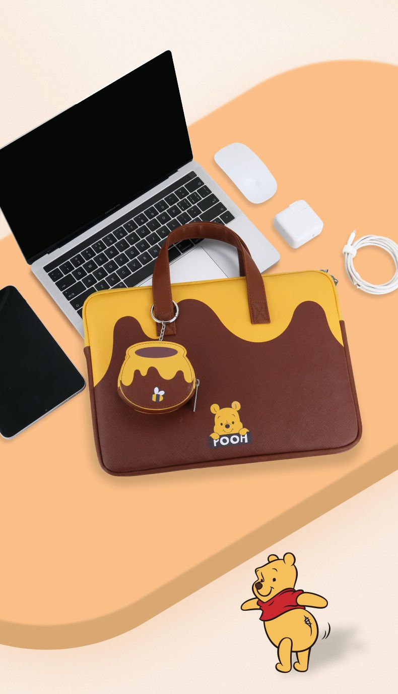 迪士尼手提電腦包-蜂蜜罐與小熊維尼-棕+黃