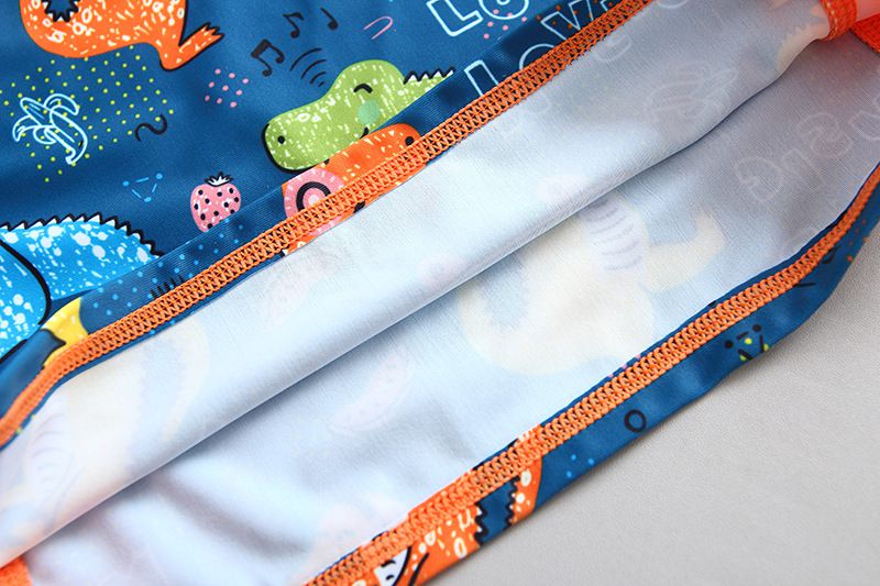 男寶長袖泳裝套裝(附帽子)-滑板恐龍-深藍+橘