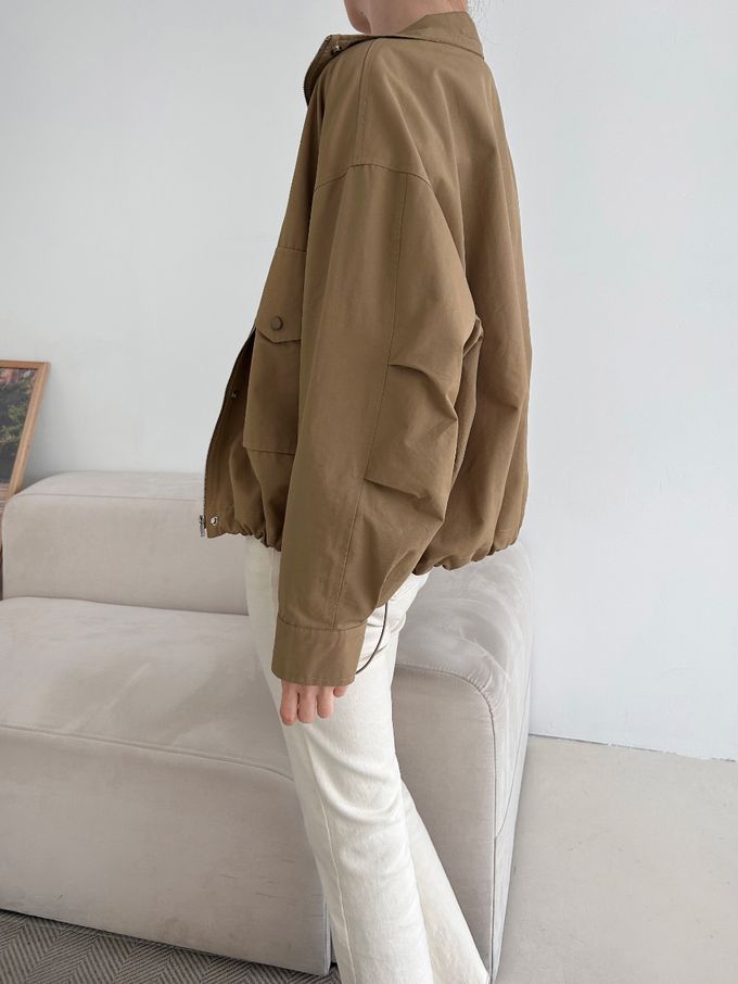 韓國女裝連線 - 秋季必備！短版風衣外套-深卡其 (FREE)