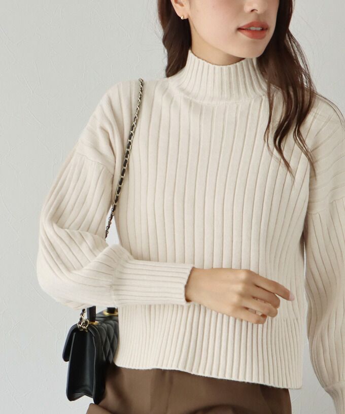 日本 BLUE EAST - 百搭坑條立領針織毛衣-水藍