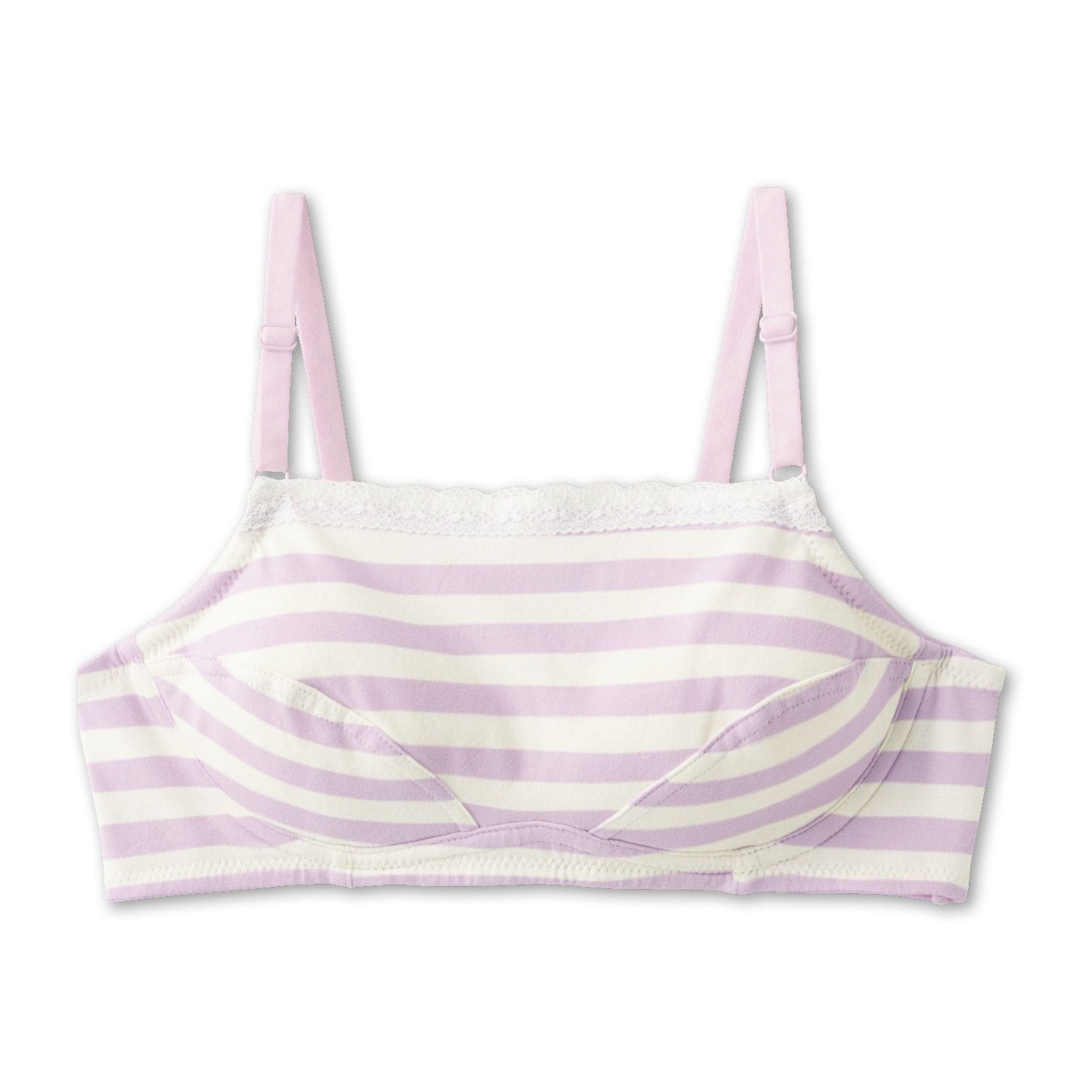 日本 Hummingchouchou - 輕柔包覆 少女成長型內衣(無背扣/肩帶可調)-條紋-粉紅