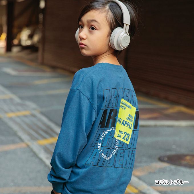 日本 BRANSHES - 100%棉 英文標語落肩長袖上衣-背後標誌-白