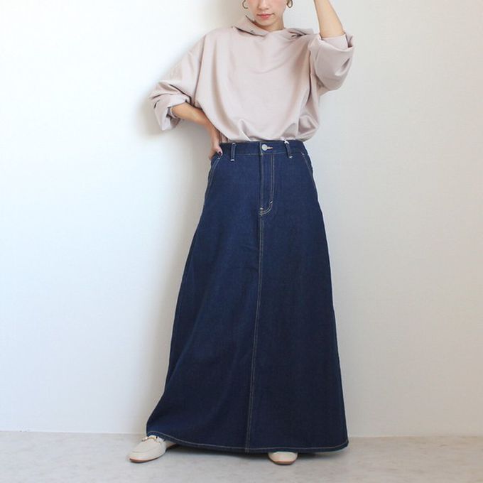 日本女裝代購 - 經典厚磅A字牛仔長裙(高個媽咪推薦)-海軍藍