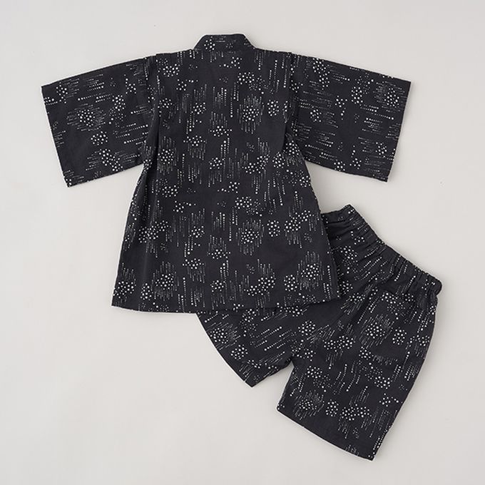 日本 b-ROOM - [限量]夏季印花純棉甚平-點點-黑