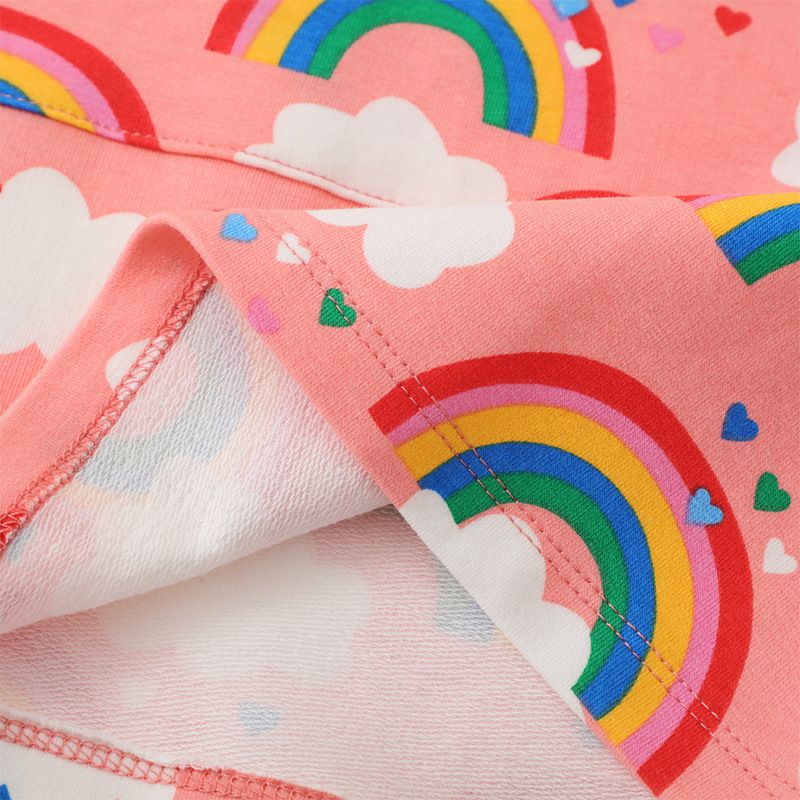 Jumping meters - 連帽棉質長袖連身大學T-雲朵彩虹-橘粉色