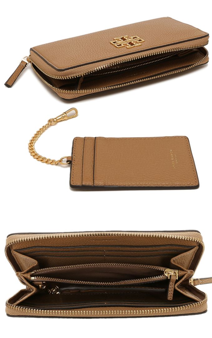 TORY BURCH - 雙T-LOGO皮革拉鍊長夾 (駝)