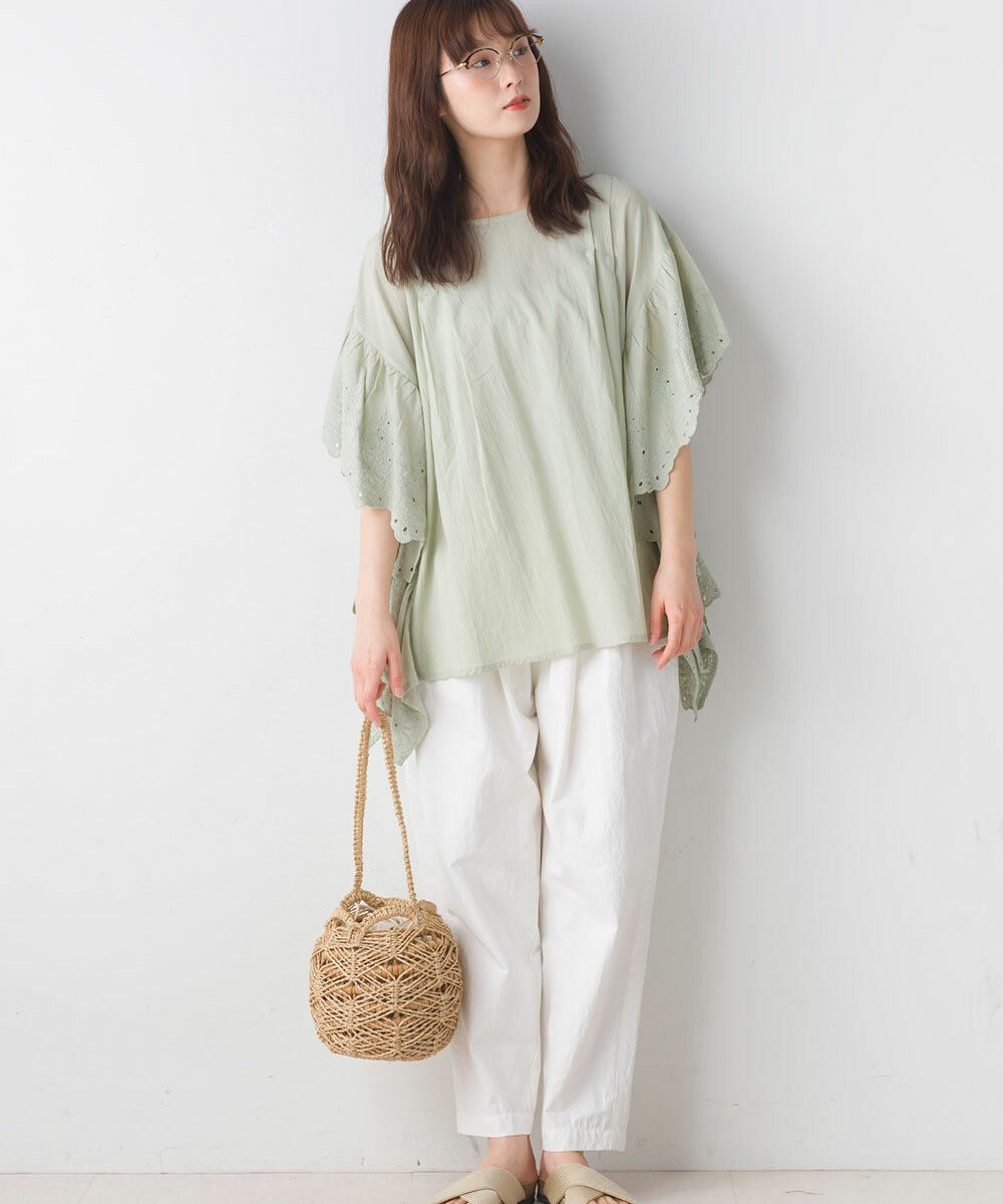 日本女裝代購 - 文藝刺繡大波浪寬鬆短袖上衣-經典黑