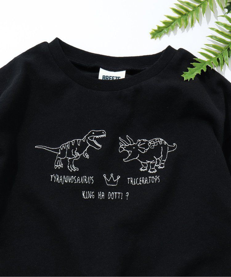 日本 BREEZE - 聯名款 恐龍刺繡短袖上衣-暴龍v.s三角龍-黑
