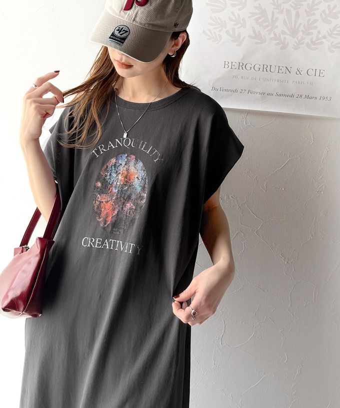 日本 Classical Elf - 下擺蕾絲酷感印花法式袖洋裝-斑駁