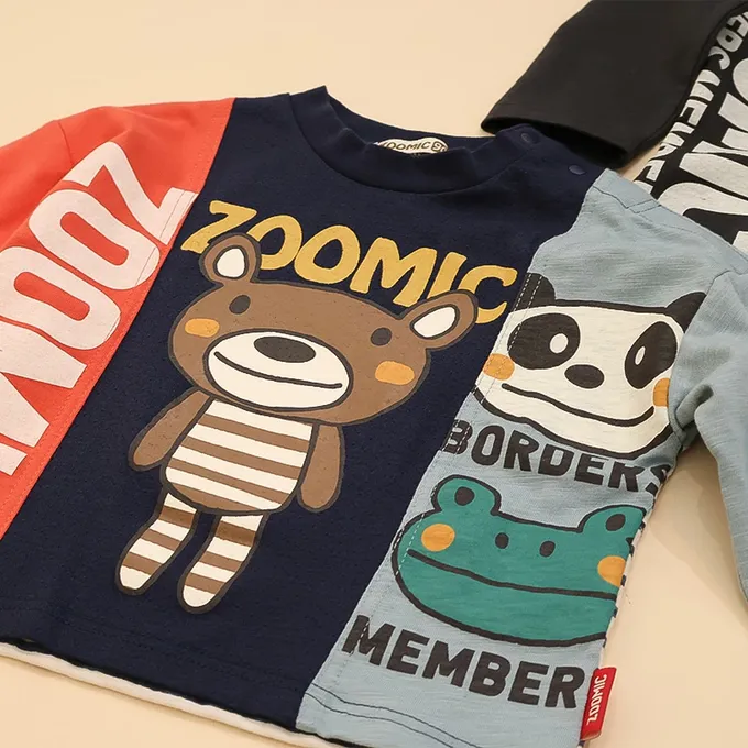 日本 ZOOLAND - 春季拼接風長袖上衣-撞色小熊-黑白黃