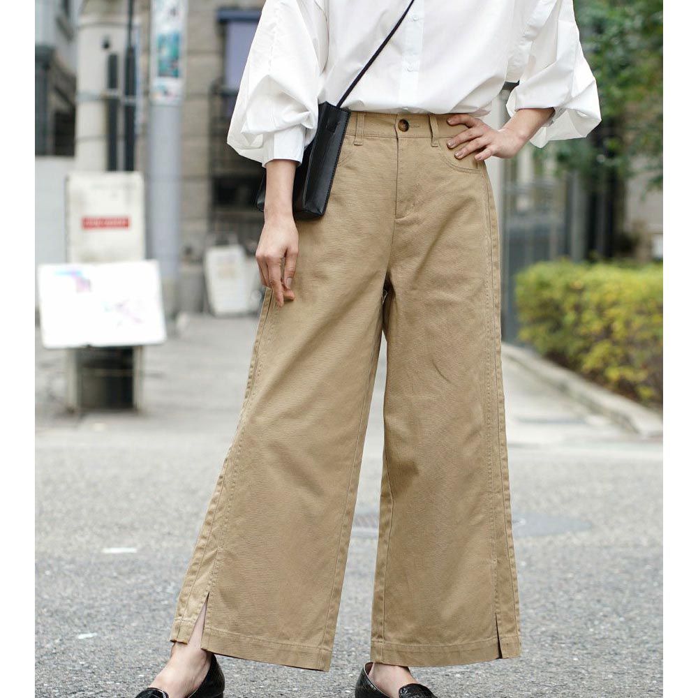 日本 zootie - 瘦瘦必備！100%棉美式休閒寬褲-淺卡其