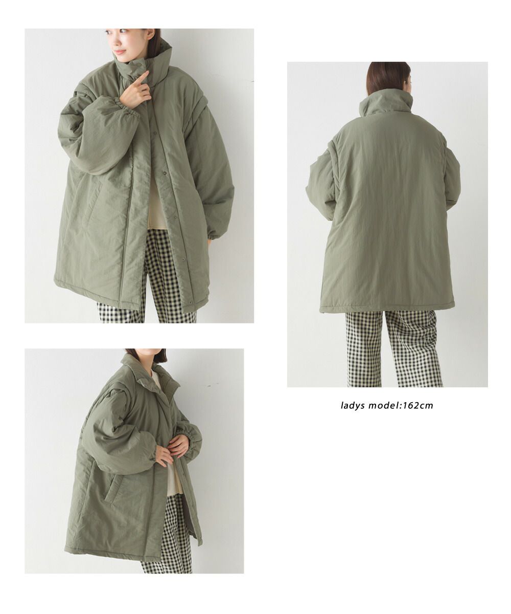 日本 OMNES - 立領有型中長版機能羽絨外套-袖可拆-象牙