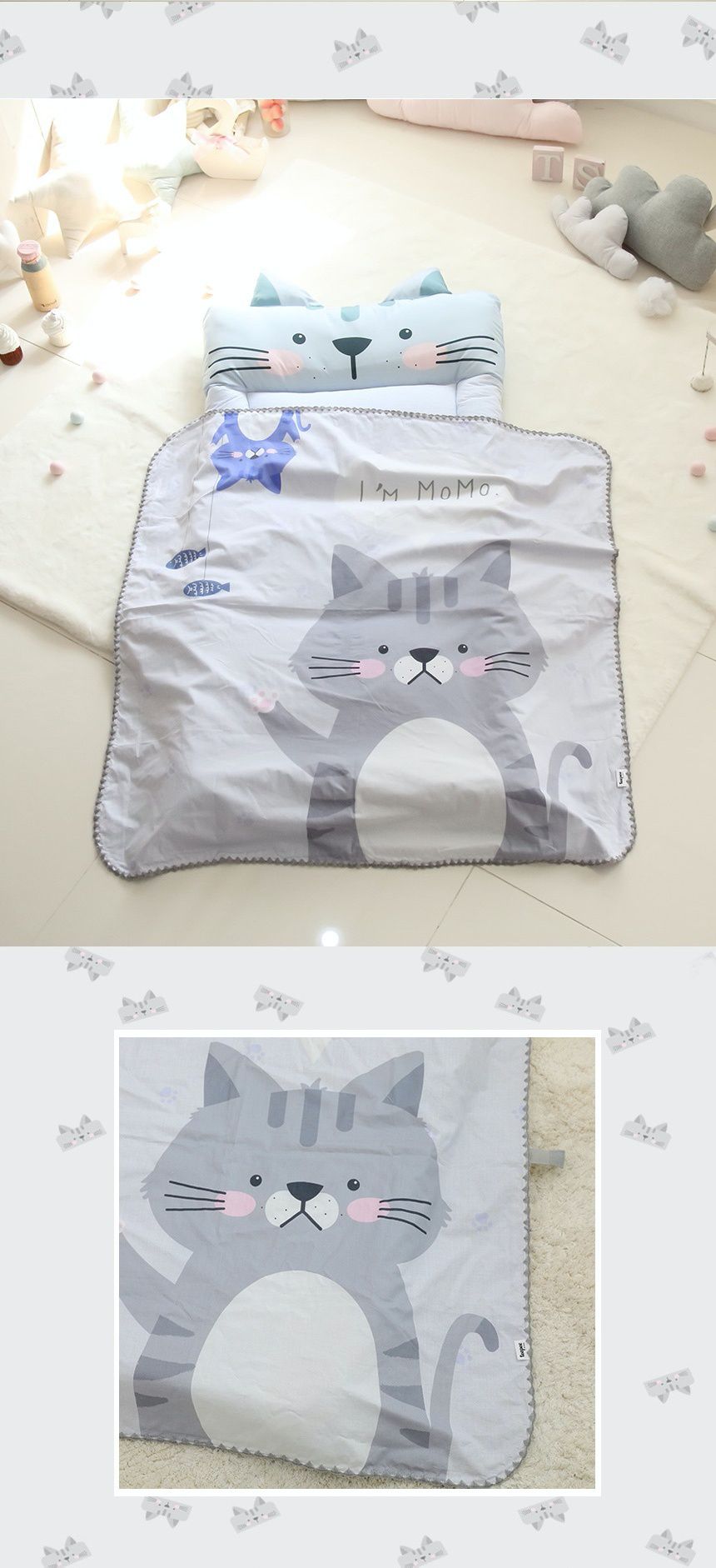 韓國 Teepee - 5CM雙面厚墊兒童睡袋/寢具(無拉鏈)-害羞小貓咪