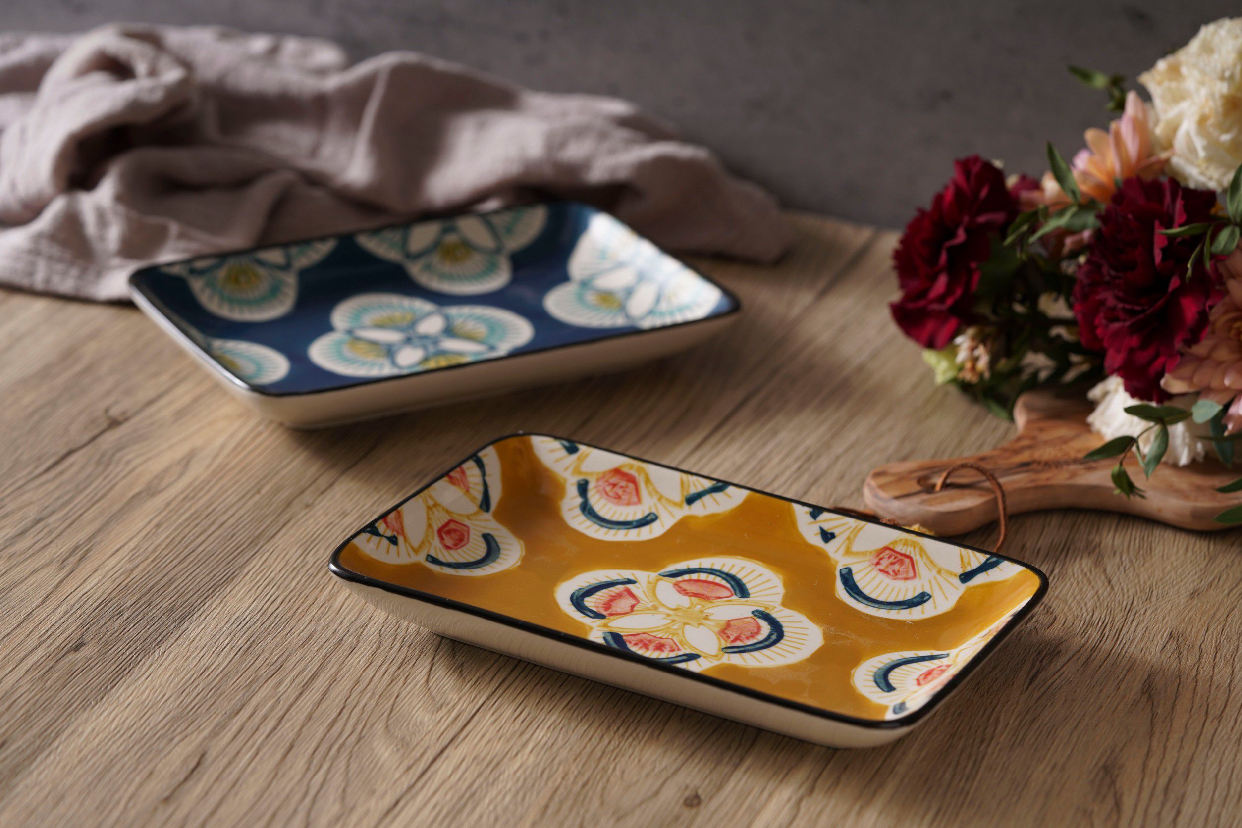 amadeus imany - 花磚長方盤-藍/黃