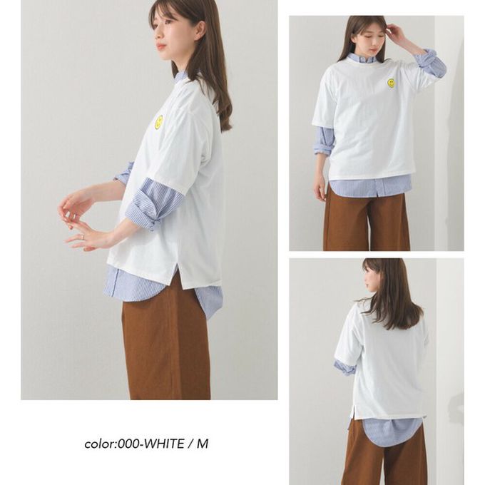 日本 OMNES - 純棉印花休閒短袖上衣-笑臉logo-深藍 (M)