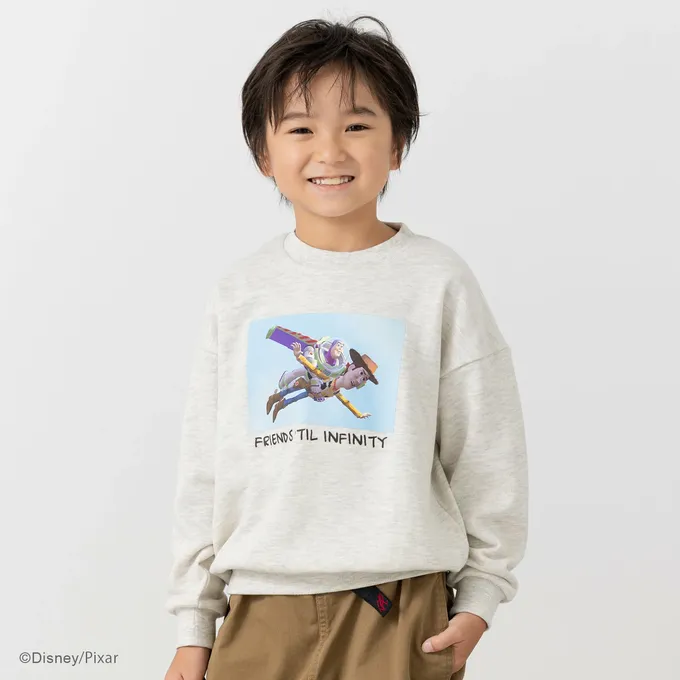 日本 Chil2 - 限定聯名 縮口印花長袖上衣-玩具總動員-飛向宇宙-炭灰