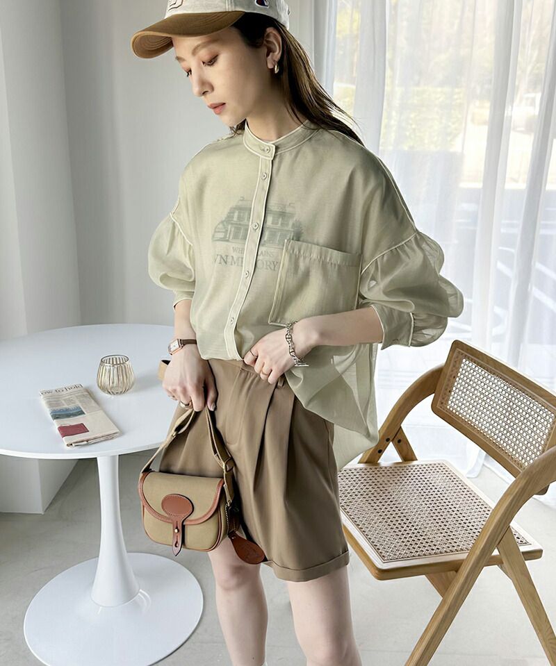 日本 Classical Elf - 優雅滾邊透膚感長袖襯衫-水藍