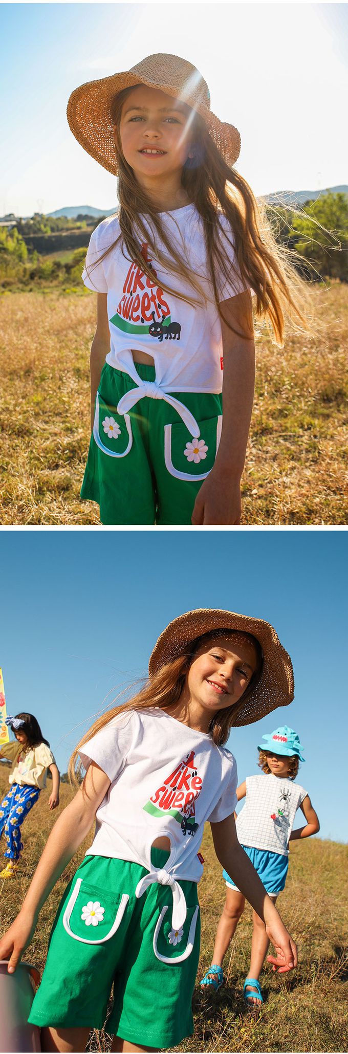 韓國 OZKIZ - 螞蟻吃西瓜印綁帶短袖上衣-白