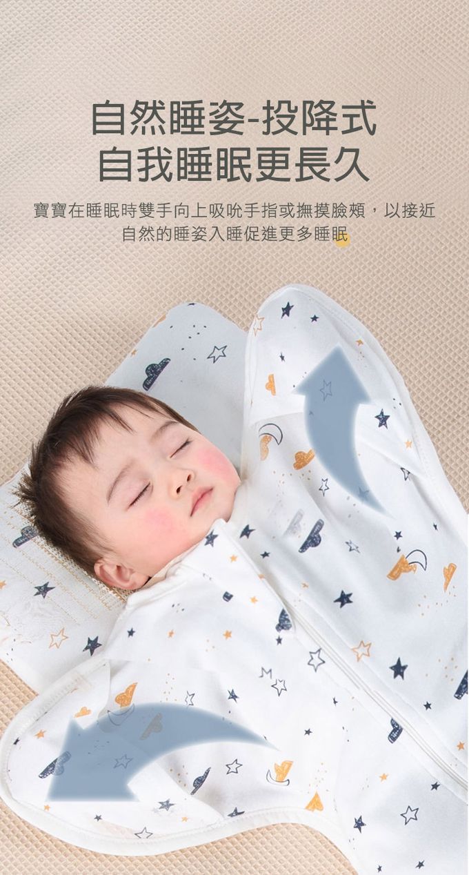 JoyNa - 全棉新生兒懶人包巾  雙頭拉鍊 四季可用-星星月亮 (65*35cm)