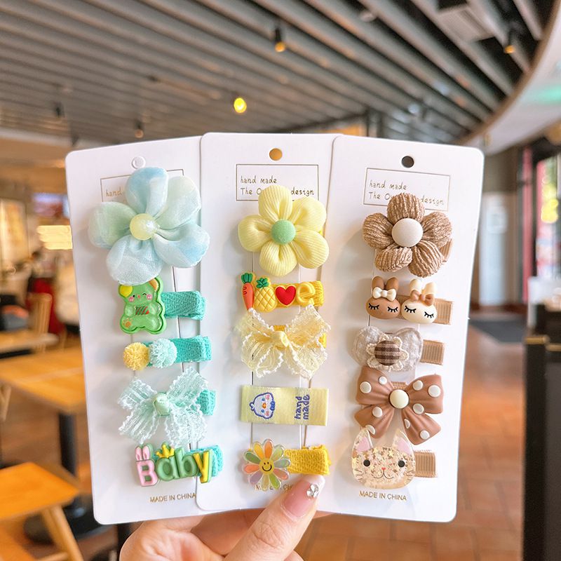 甜美可愛布藝髮夾(五入組)-碎花+糖果兔兔-紫色