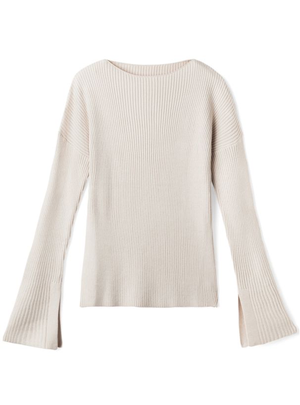 日本 GRL - 袖口剪裁船領羅紋長袖上衣-春芽綠