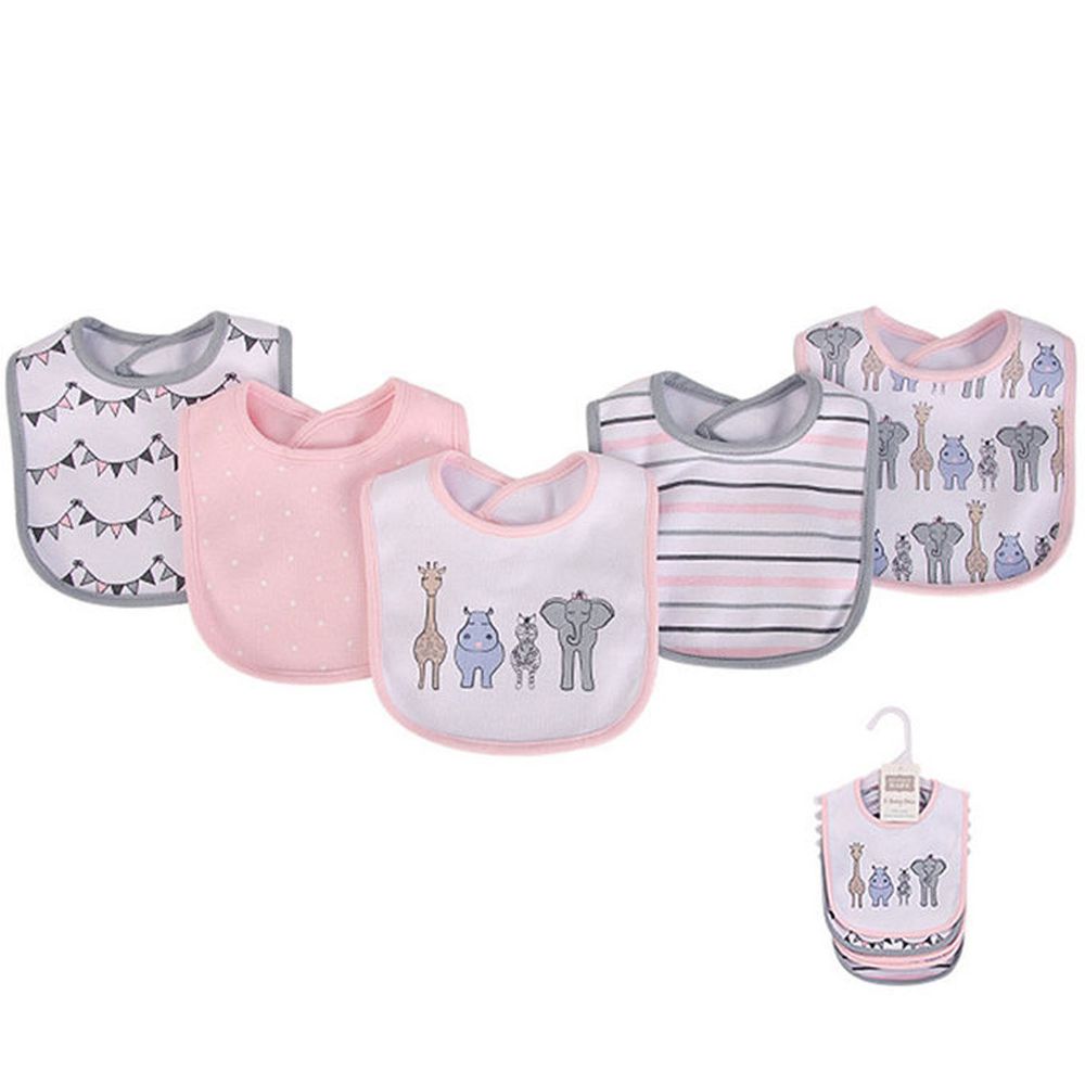 美國 Luvable Friends - 甜蜜寶貝嬰幼兒吸水口水巾圍兜5入組-粉色動物園