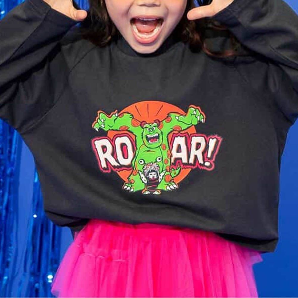 聯名款 100%棉印花長袖上衣-卡通怪獸電力公司-炭灰