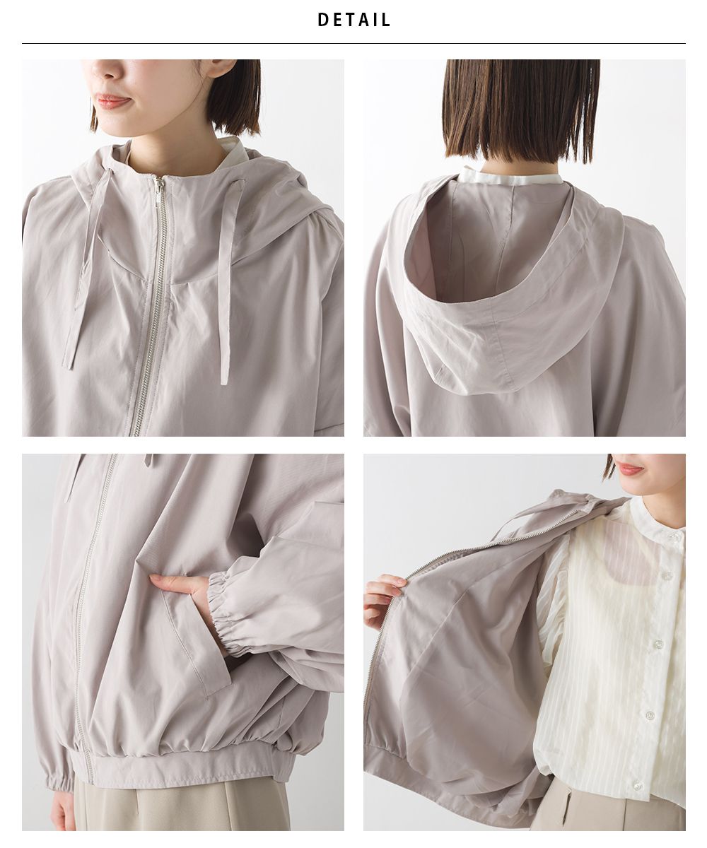 日本 OMNES - 短版澎澎袖風衣連帽外套-淺米杏