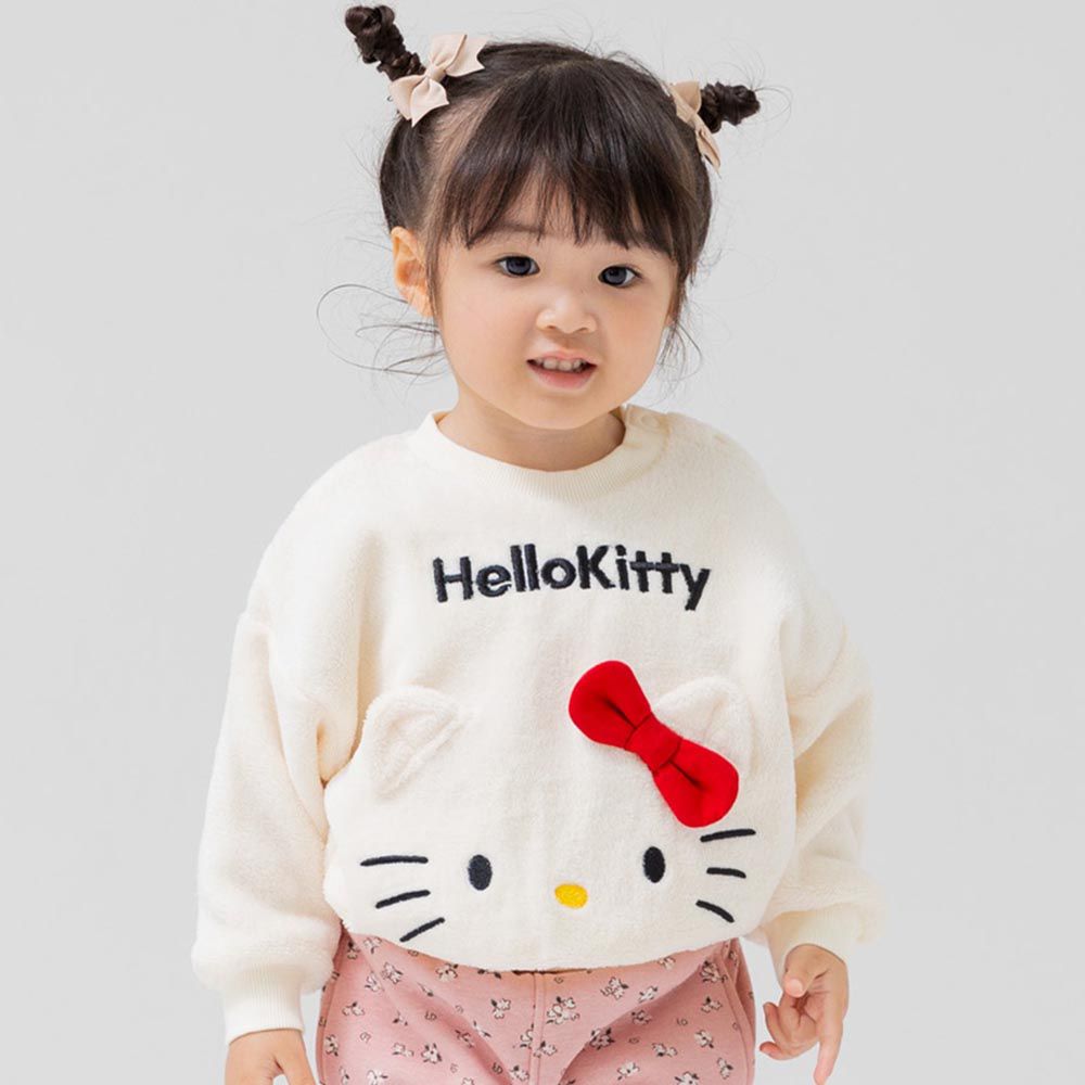 三麗鷗角色溫暖絨毛長袖上衣-米白Hello Kitty