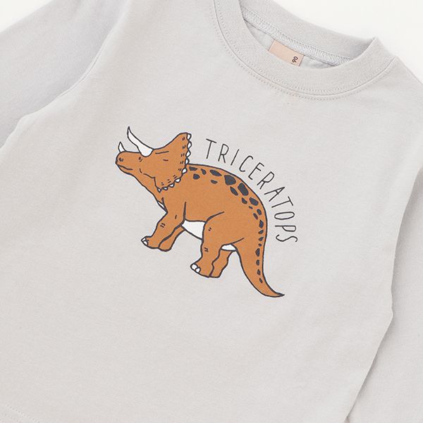 日本 petit main - 男孩俏皮長袖上衣-消防車-雜灰