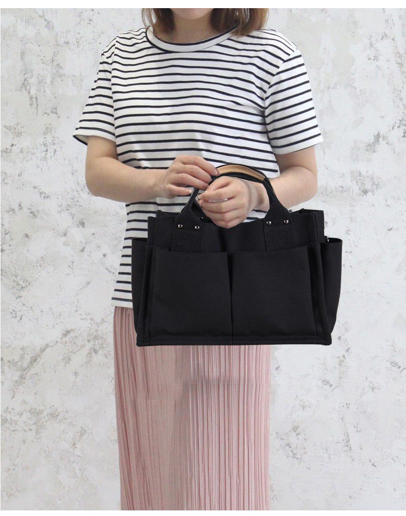 大容量帆布手提包/斜背包-黑色 (34x14x25cm)