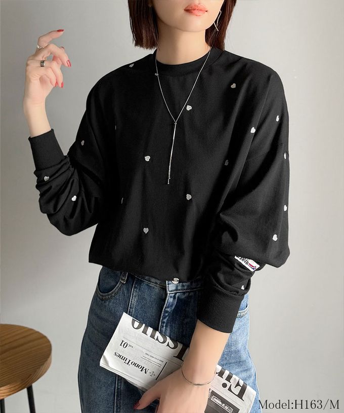 日本 Classical Elf - Java 滿版甜蜜心型長袖上衣-海軍藍x紅