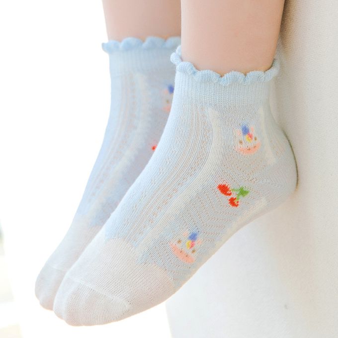 腳ㄚ子 - 幼/兒童透氣網眼襪 童襪 襪子 棉襪 兒童襪-清爽藍花
