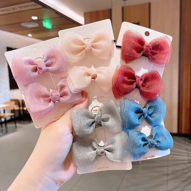 亮亮網紗蝴蝶結髮夾(2入組)-海軍藍