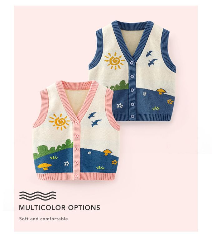 好搭V領鈕釦針織背心-公園-深藍+米色