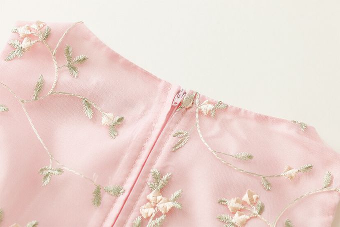 日本 Catherine Cottage - 精緻花朵刺繡薄紗洋裝/小禮服-附繡球花別針-水藍