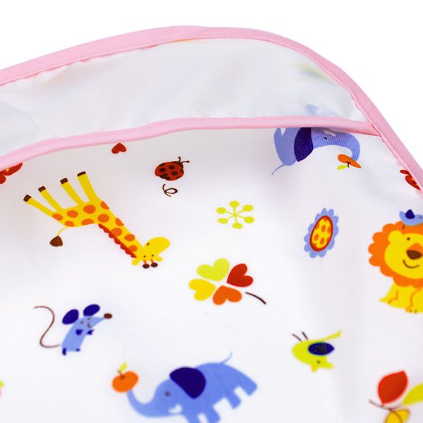 akachan honpo - 抗油汙、快乾短袖圍兜-動物-粉紅色 (80cm～95cm)