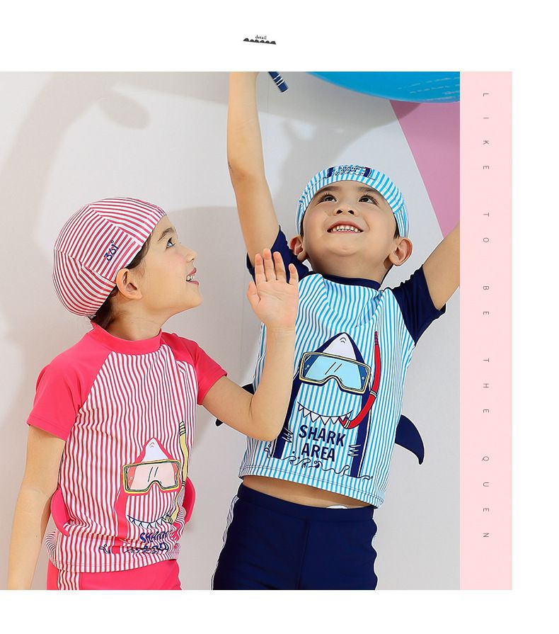 361° - 兒童印花矽膠泳帽-大鯊魚-紅色 (頭圍55cm以下)