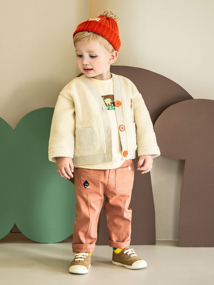 韓國Pimpollo - 小圓臉V領排釦保暖外套-米色