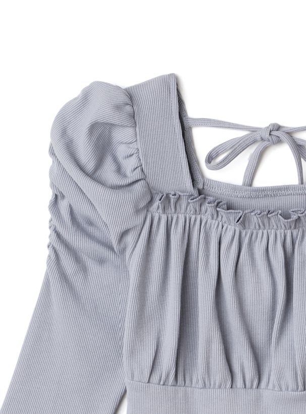 日本 GRL - 優雅後綁帶方領短袖上衣-黑