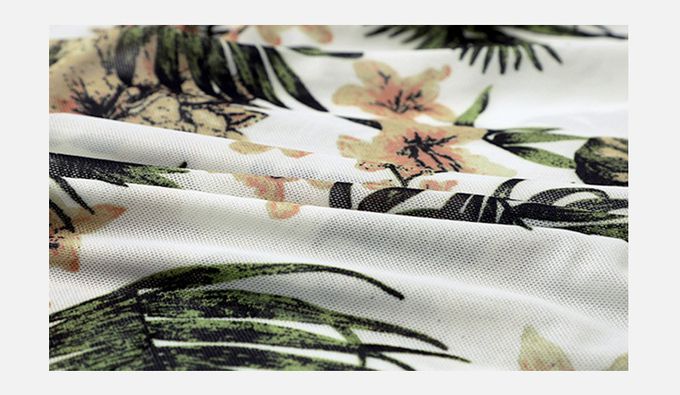 男士泳褲-復古葉片-棕+綠+白